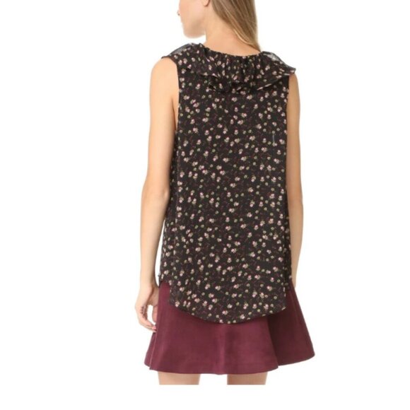Rebecca Minkoff Floral Blouse Womens Small Black Sleeveless VNeck Ruffle Relaxed - Picture 8 of 9